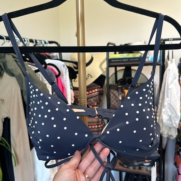 🟢Nwt Women's Embellished Strappy Triangle Bikini Top - Picture 3 of 5